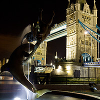 Buy canvas prints of Girl and Dolphin Statue London by David Pyatt