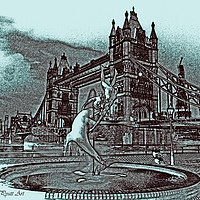 Buy canvas prints of Girl And Dolphin Statue London by David Pyatt