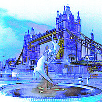 Buy canvas prints of Girl And Dolphin Statue London by David Pyatt