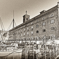 Buy canvas prints of St Katherines Dock London sketch by David Pyatt