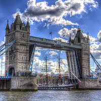 Buy canvas prints of Tower Bridge and passing ship by David Pyatt