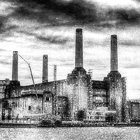 Buy canvas prints of Battersea Power-Station London Snow by David Pyatt