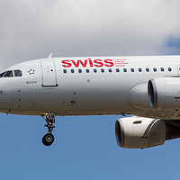 Buy canvas prints of Swiss Airlines Airbus A320 by David Pyatt