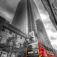 Buy canvas prints of One Canada Square London Bus by David Pyatt