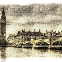 Buy canvas prints of Westminster Bridge and Big Ben Vintage by David Pyatt