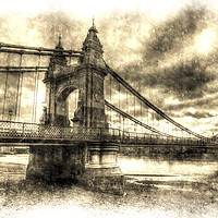 Buy canvas prints of Hammersmith Bridge London Vintage by David Pyatt