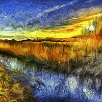 Buy canvas prints of The Sunset River Van Gogh by David Pyatt