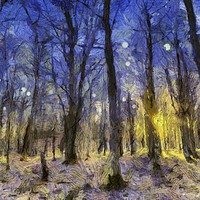 Buy canvas prints of Sunset Forest Van Gogh by David Pyatt