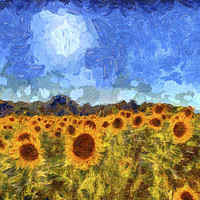 Buy canvas prints of Sunflower Fields Van Gogh by David Pyatt