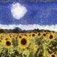 Buy canvas prints of Starry Night Sunflowers by David Pyatt