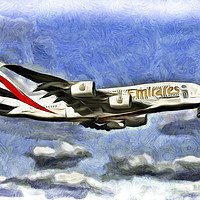 Buy canvas prints of Emirates A380 Airbus Van Gogh by David Pyatt