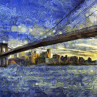 Buy canvas prints of Brooklyn Bridge Van Gogh by David Pyatt