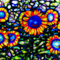 Buy canvas prints of Stained Glass Sunflowers  by David Pyatt