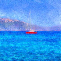 Buy canvas prints of Aegean Red Yacht Art by David Pyatt