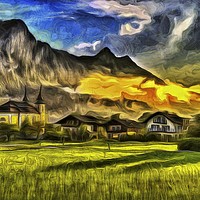 Buy canvas prints of Austrian Alps Church Van Gogh by David Pyatt