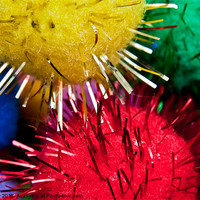 Buy canvas prints of Tinsel coloured pompoms. by Lee Daly