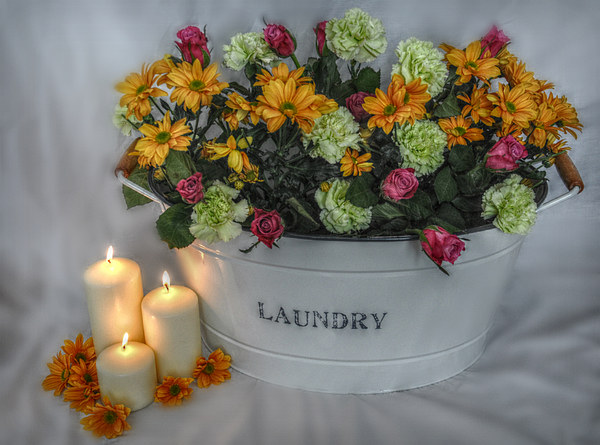  a tub of flowers by candlelight Picture Board by sue davies