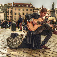 Buy canvas prints of the busker by sue davies