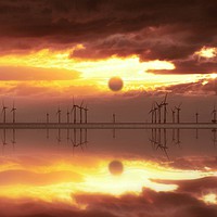 Buy canvas prints of windfarm at sunset by sue davies
