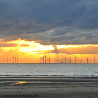 Buy canvas prints of crosby windfarm and statues at sunset by sue davies
