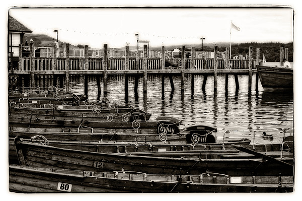 rowing boats on the pier Picture Board by jane dickie