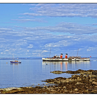 Buy canvas prints of The Waverly leaving Brodick pier by jane dickie