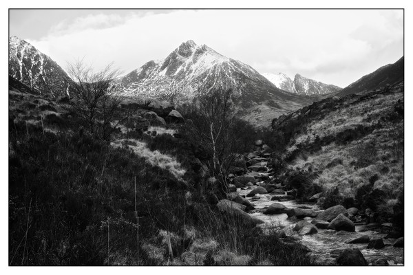 Glen Rosa black and white, Arran,Scotland Picture Board by jane dickie
