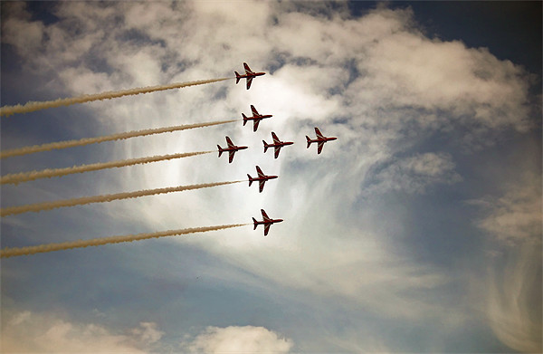 Seven Red Arrows Soaring Picture Board by Graham Parry