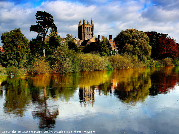 Riverside Glimpse of Hereford Cathedral Picture Board by Graham Parry