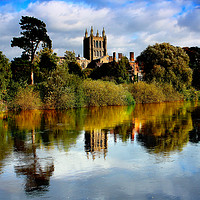 Buy canvas prints of Riverside Glimpse of Hereford Cathedral by Graham Parry