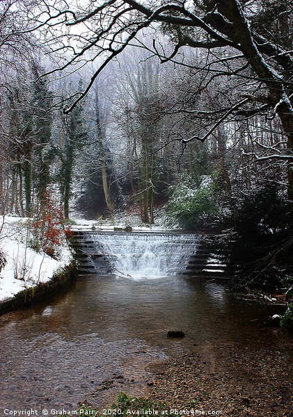 Winterscape: Clywedog Waterfall's Frosty Grandeur Picture Board by Graham Parry