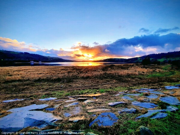 Winter's Dusk Over Bala Lake Picture Board by Graham Parry
