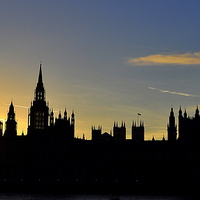 Buy canvas prints of  Houses of Parliament at sunset by Oliver Firkins