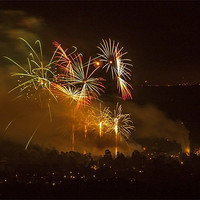 Buy canvas prints of Brockham Fireworks And Church by Clive Eariss