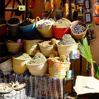Buy canvas prints of Spice market stall in Morocco by Emma Finbow
