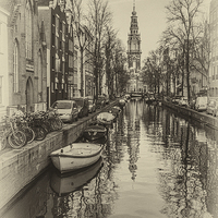 Buy canvas prints of Amsterdam Backwater Sepia by Ann Garrett