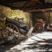Buy canvas prints of Old Barn and Horse Carriages by Ann Garrett