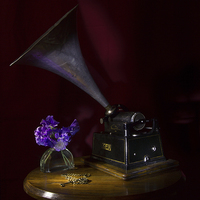 Buy canvas prints of The Phonograph and Sweet Peas by Ann Garrett