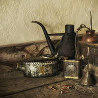Buy canvas prints of Oil Cans on the Workbench by Ann Garrett