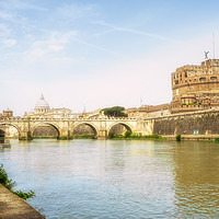 Buy canvas prints of St Peter's Basilica and Castel Sant Angelo Rome by Ann Garrett