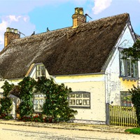 Buy canvas prints of THATCHED COTTAGE by David Atkinson