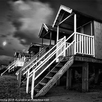 Buy canvas prints of Wells beach huts in black and white by Mark Bunning