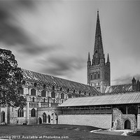 Buy canvas prints of Norwich Cathedral in monocrome by Mark Bunning