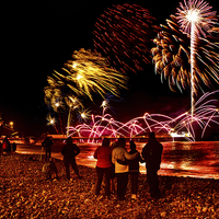 Buy canvas prints of Cromer newyear day fireworks by Mark Bunning