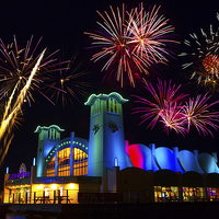 Buy canvas prints of Great Yarmouth summer fireworks by Mark Bunning