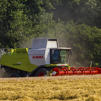 Buy canvas prints of Claas Lexion Combine Harvester by Mark Bunning