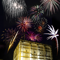 Buy canvas prints of Fireworks over Norwich Castle by Mark Bunning