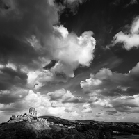 Buy canvas prints of Cloudy day over Corfe Castle by Vinicios de Moura