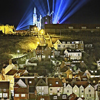 Buy canvas prints of  Whitby Abbey Laser Lights on a Gothic Victorian N by Paul M Baxter