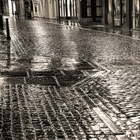 Buy canvas prints of Chester cobbles at night by Rick Lindley